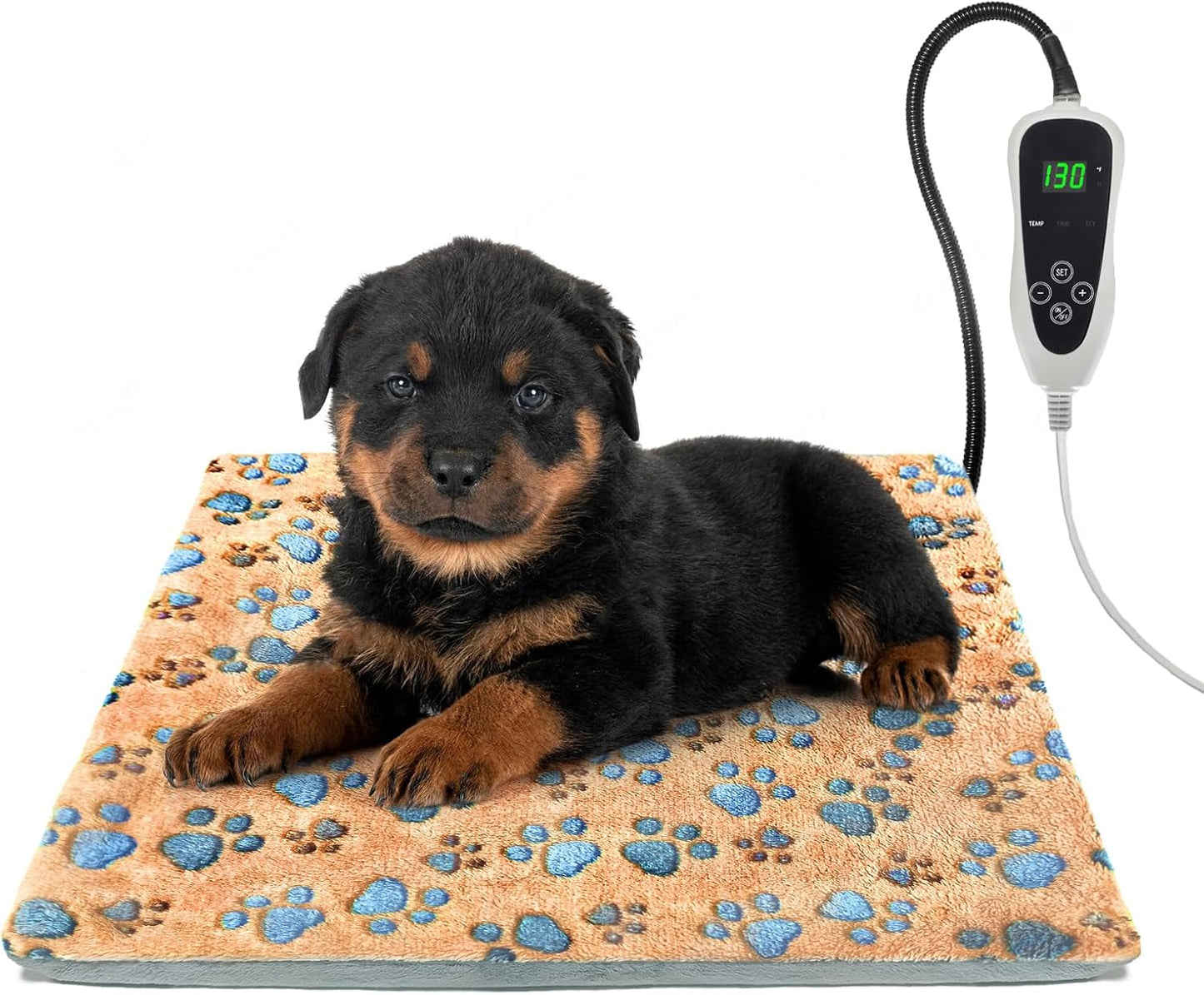 Cat Heating Pad,18×18 In Dog Heated Bed Smart Temperature Control Switch, Metal Protective Pipe Waterproof PVC Cat Beds For Indoor Cats With a Plush Cotton Cover,Heat Lamp For Puppies - Apricot