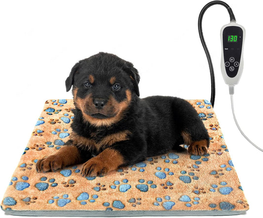 Cat Heating Pad,18×18 In Dog Heated Bed Smart Temperature Control Switch, Metal Protective Pipe Waterproof PVC Cat Beds For Indoor Cats With a Plush Cotton Cover,Heat Lamp For Puppies - Apricot