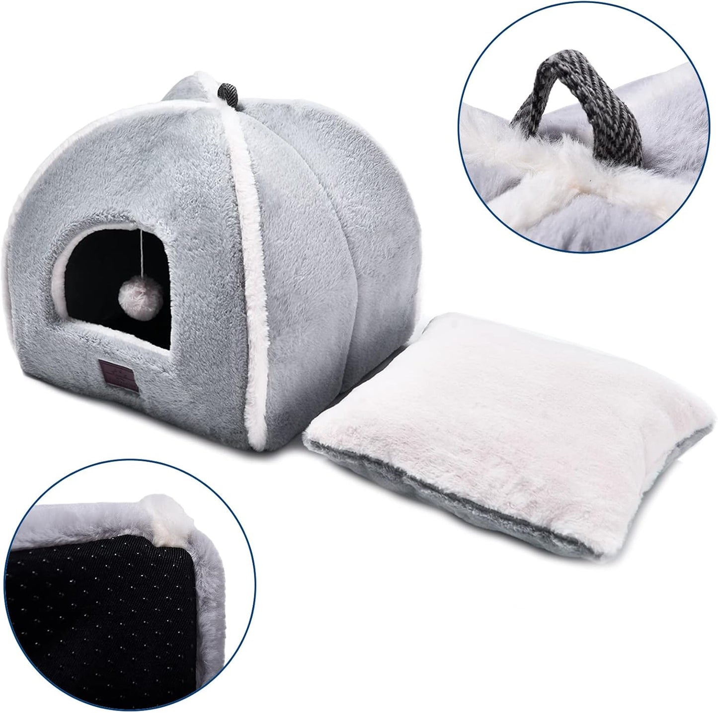 Cat Bed for Indoor Cats - Cat Cave Bed Cat House Cat Tent with Removable Washable Cushioned Pillow, Soft and Self Warming Kitten beds, Pet Bed(Large Grey)