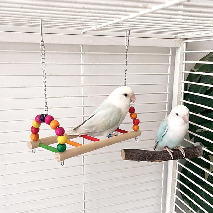 Bird Perch Platform Swing, Parrot Wooden Toys Bird Cage Accessories, Hanging Hammock Stand for Parrots, Parakeets, Budgies, Conures, Cockatiels & Lovebirds