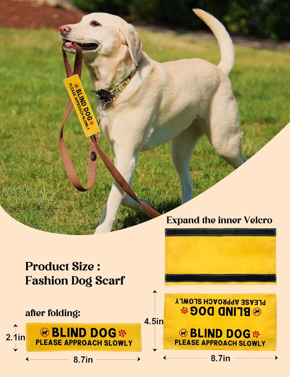 Blind Dog Please Approach Slowly Leash Sleeve, Funny Yellow Alert Hanging ID Patch Tag, Do Not Pet Velcro Patch, Pet Birthday Gifts for Dog Lovers Owner