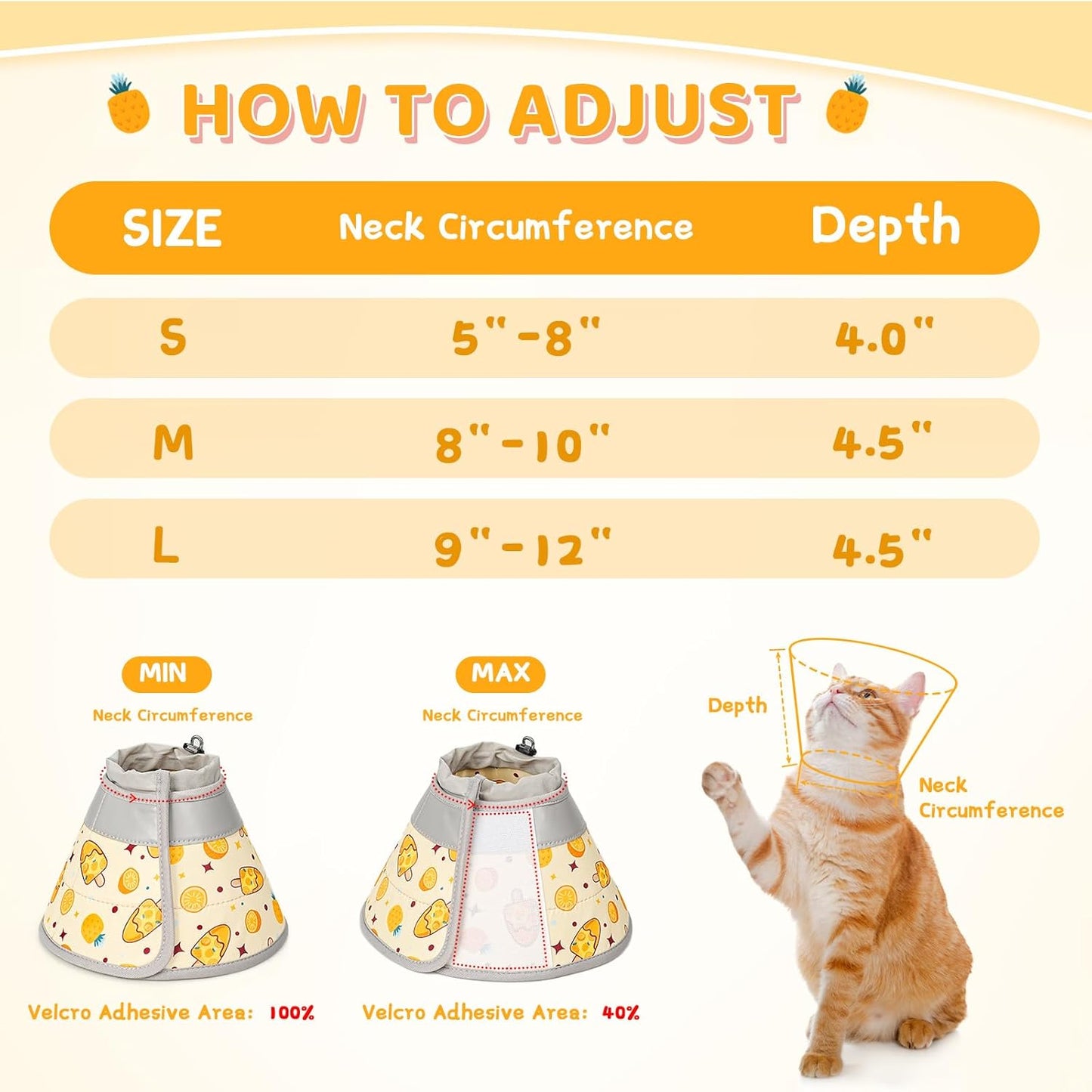 Cat Cone Collar Soft to Stop Licking, Adjustable, Foldable Lightweight Kitten Cones After Surgery Recovery for Cats & Kittens, Cat Cone Alternative (Orange, S)