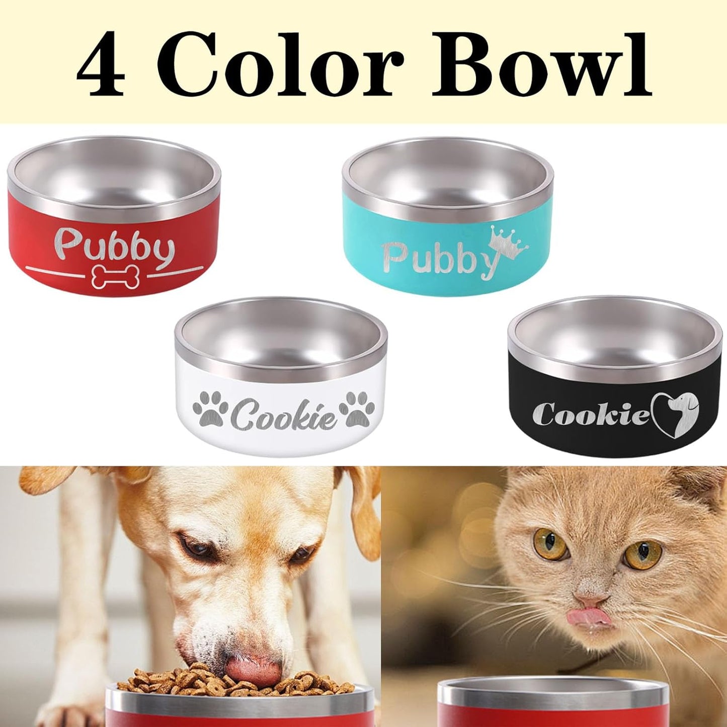 18OZ Personalized Dog Bowl Laser Engraved Custom Pet Name 18/32/42/64 oz No Slip Stainless Steel Insulated Bite-Resistant Food Water Dishes-Light Blue