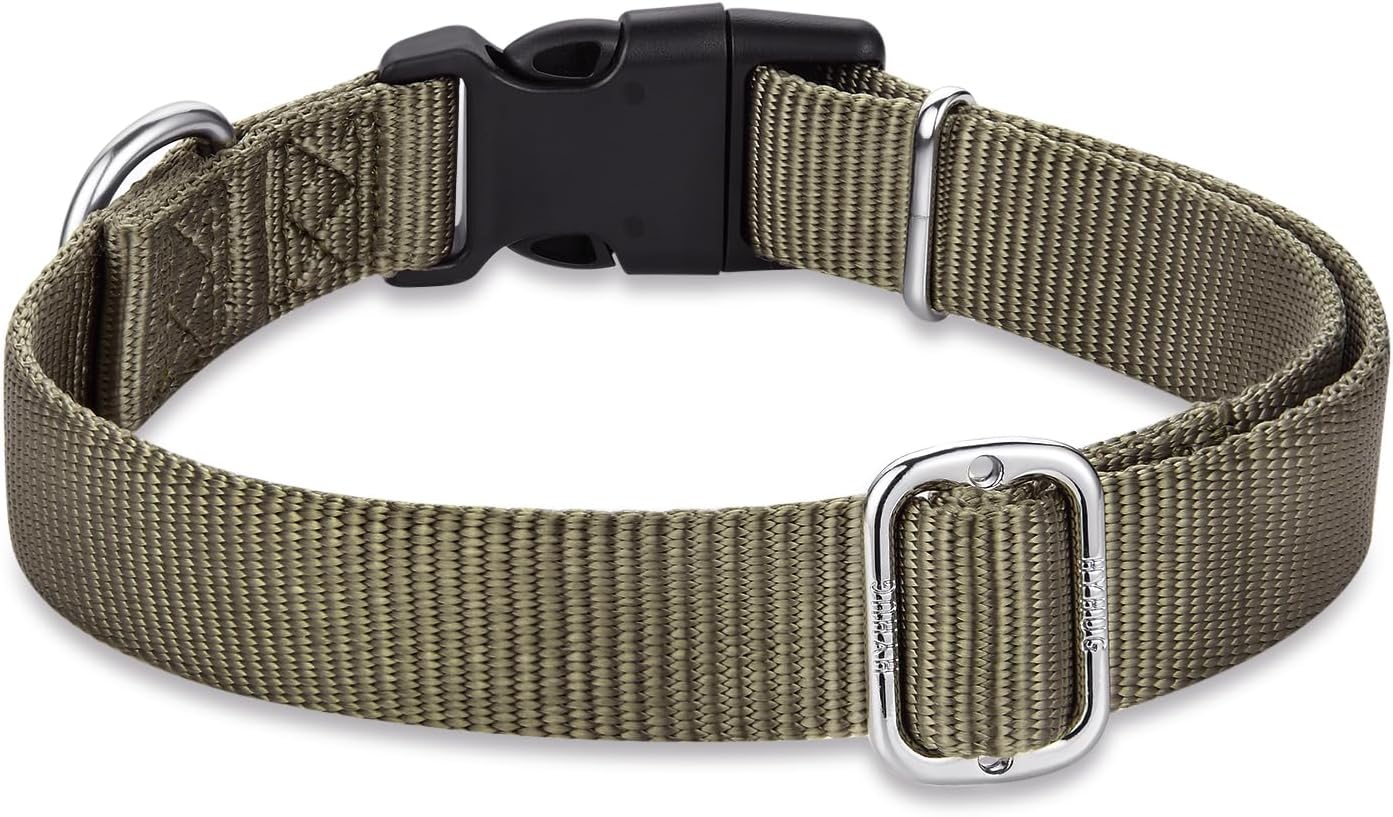 Hyhug Dog Collar for Large Dogs, Green Heavy Duty | Quick Release Nylon Buckle Collar, Adjustable & Durable Pet Supplies for Boy & Girl Dogs (Large, Military Green)