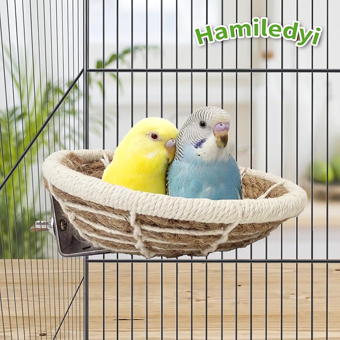 Hamiledyi Bird Nest Handmade Weave Hemp Rope Bird Cage House Parakeet Nest Hatch House for Small Budgie Parakeet Cockatiel Conure Canary Finch Lovebird (Brown)