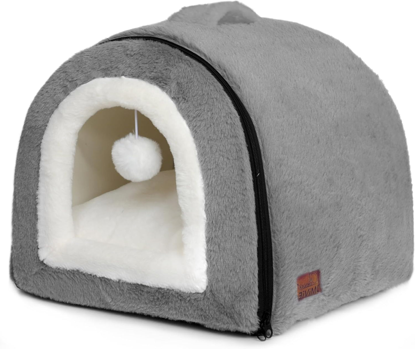 Cat Bed for Indoor Cats,Foldable cat cave,Anti-Slip & Water-Resistant Bottom,cat Houses for Indoor Cats or Small Dogs, Kitten Tent, Rabbit Bed,2 in 1 pet Bed (Dark Grey)