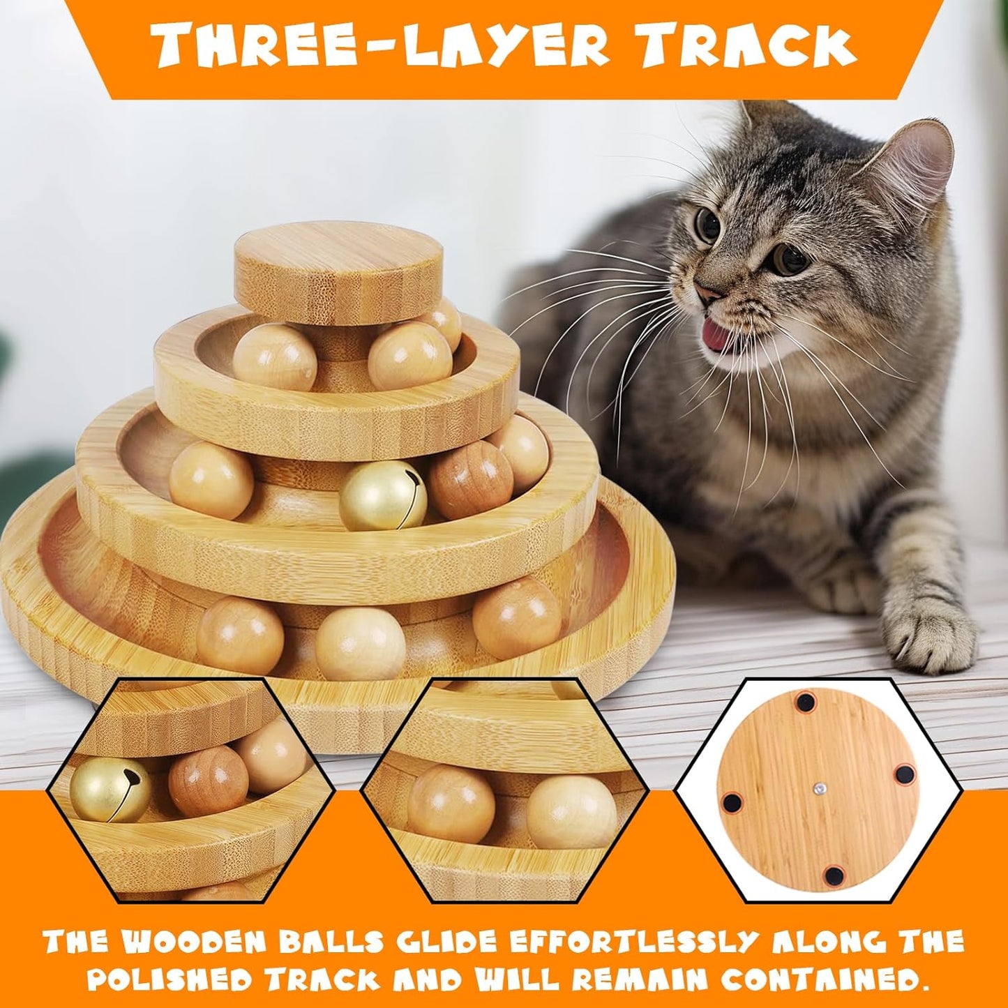 Cat Ball Track - 3-Level Cat Ball Tower with 9 Removable Balls for Interactive Play and Mental, Physical Exercise - Large Size