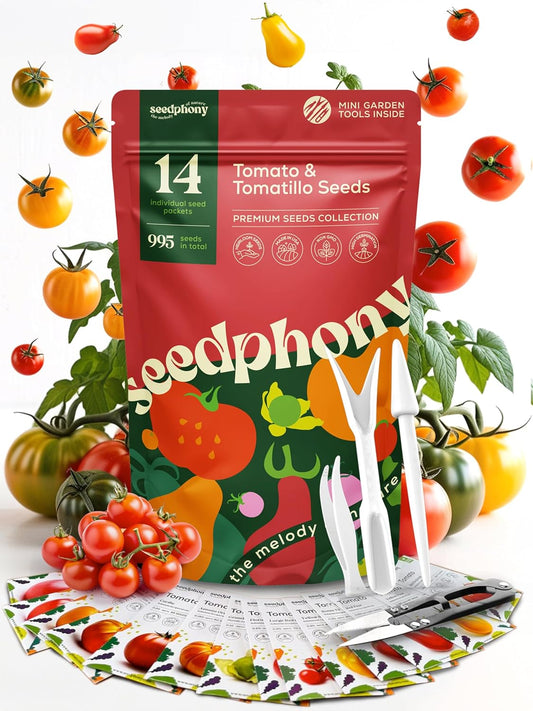 14 Tomatillo & Tomato Seeds for Planting Variety Pack - 990+ Non-GMO Heirloom Vegetable Seeds for Growing Tomato Indoor & Outdoor: Cape Gooseberry, Cherry, Flame, Roma, Beefsteak Tomatoes