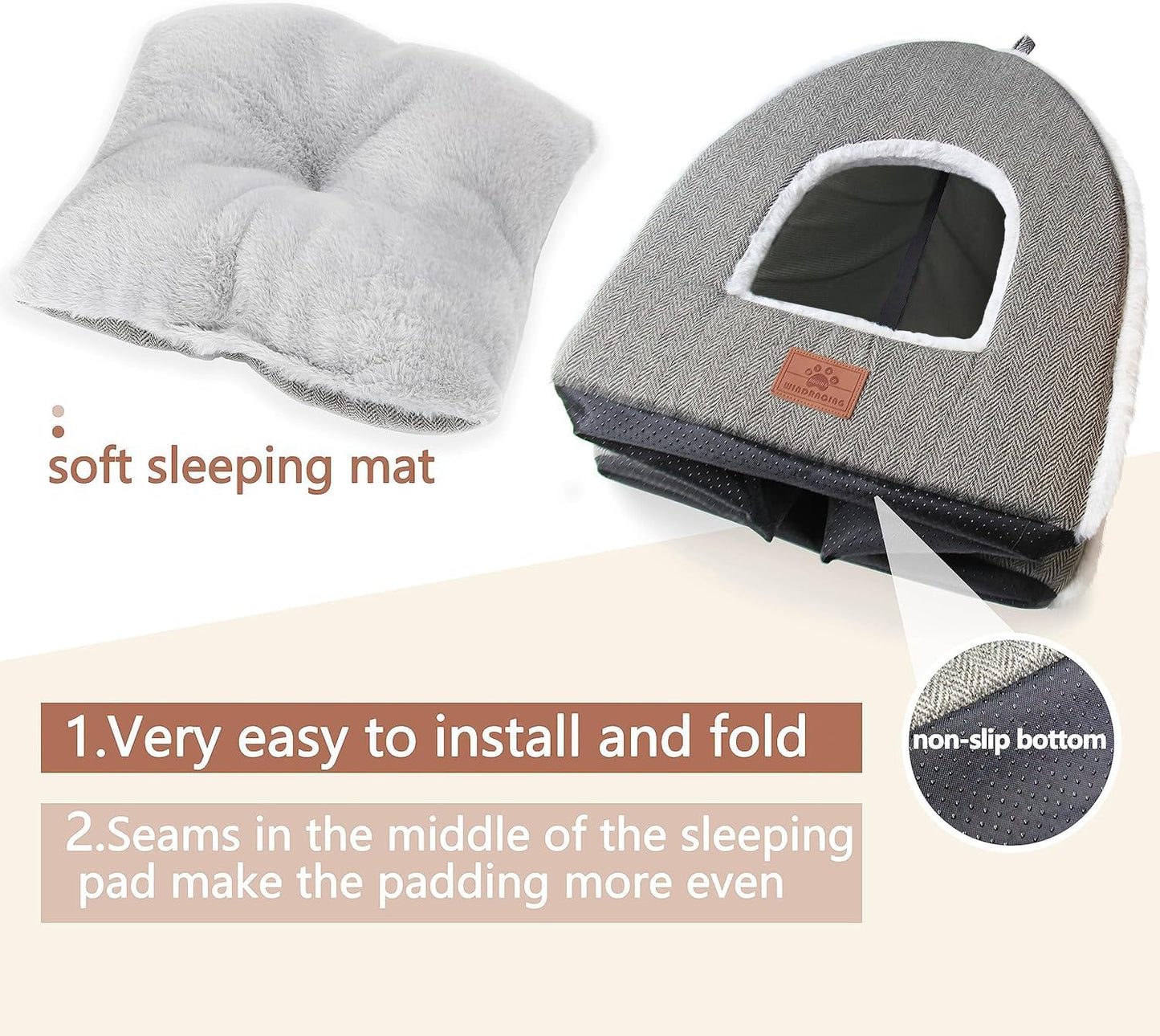 Cat Bed for Indoor Cats - Cat Cave Bed Cat House Cat Tent with Removable Washable Cushioned Pillow, Soft and Self Warming Kitten beds,Cat Beds & Furniture (Large Grey)