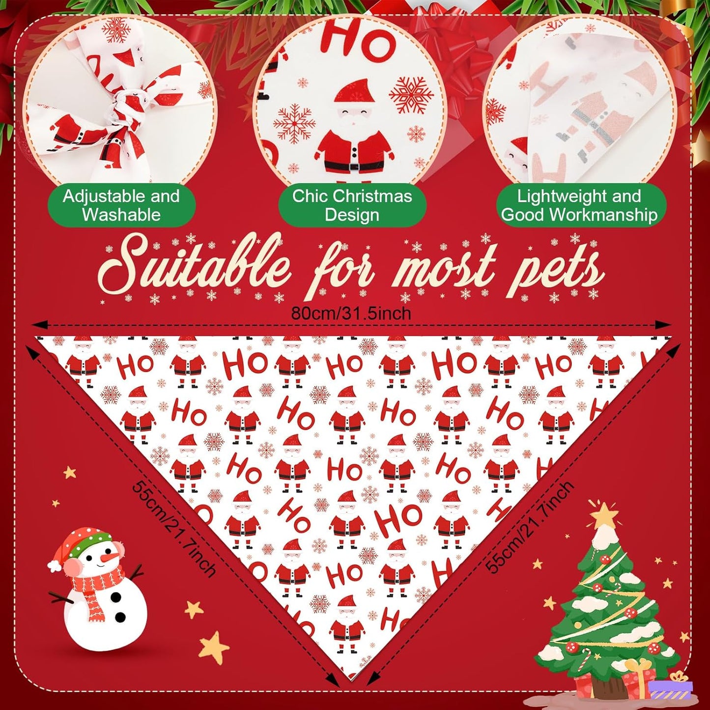 Chunful 100 Pieces Christmas Dog Bandanas Bulk Red and White Xmas Bandanas for Dogs Triangle Scarf Bib Kerchief Set for Small Medium Large Doggie Christmas Costume Decor(31.5 x 21.7 x 21.7)