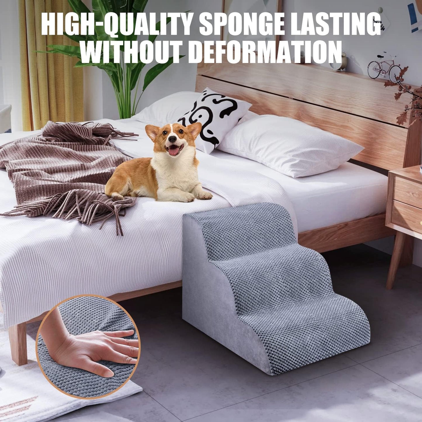 Chic Threads Dog Stairs for Small Dogs, 3-Step Dog Stairs for High Beds and Couch, Pet Steps for Small Dogs and Cats,Non-Slip Stable Indoor Dog Steps