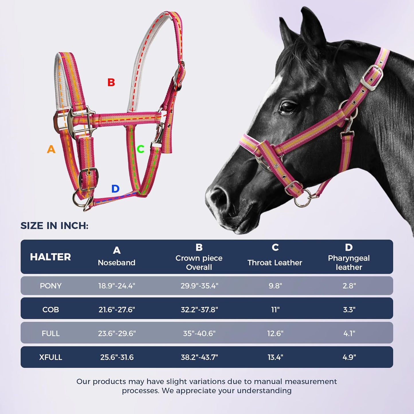 JWODVNTH Adjustable Horse Halter with PP Webbing, Durable Horse Halters with Zinc Alloy Hardware, Horses Training Equipment to Prevent Friction for Training, Competitions & Daily