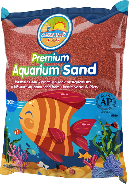 CLASSIC SAND & PLAY Natural Aquarium Sand for Freshwater and Saltwater Tanks, 20 lb. Bag, Improves Filter Life and Filtration Process, Pre-Washed Fine Sand, Orange