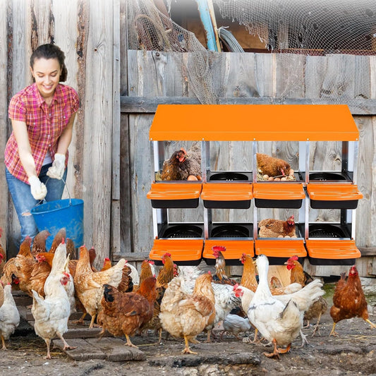 Chicken Nesting Boxes, 8 Hole Metal Chicken Laying Box with with Removable Trays and Roll Out Egg Collection for Chicken Coop, Orange