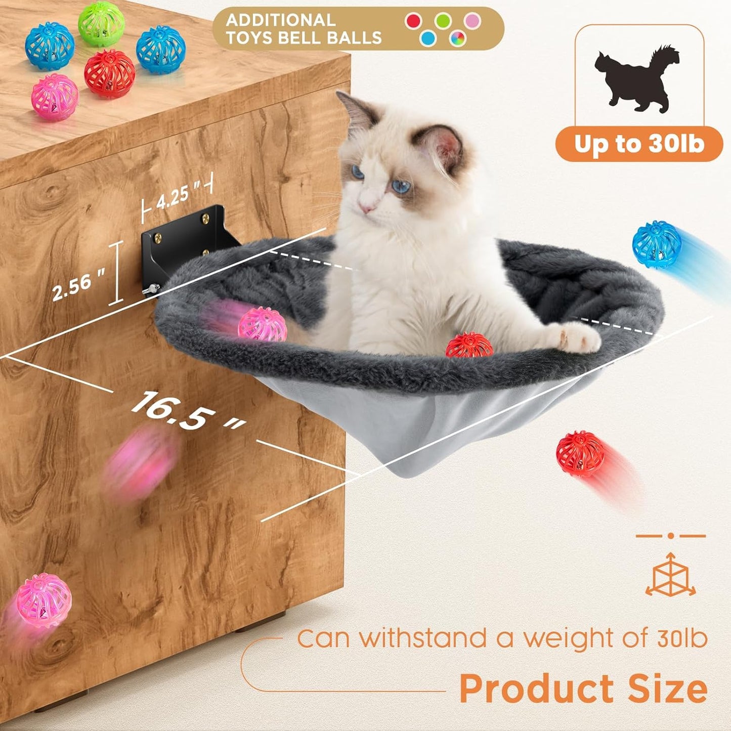 Cat Hammock Wall Mounted, Foldable & Stable Cat Beds- Breathable Cats Wall Shelves for Sleeping, Playing, Climbing, and Lounging - Maximum Hold Up to 30lb(Gray,Faux Rabbit Fur)