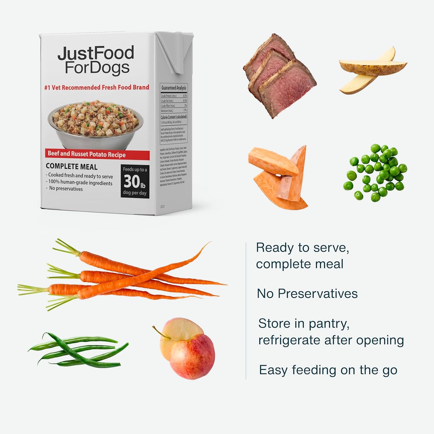 JustFoodForDogs Pantry Fresh Wet Dog Food, Complete Meal or Dog Food Topper, Beef & Potato Human Grade Dog Food Recipe - 12.5 oz (Pack of 12)