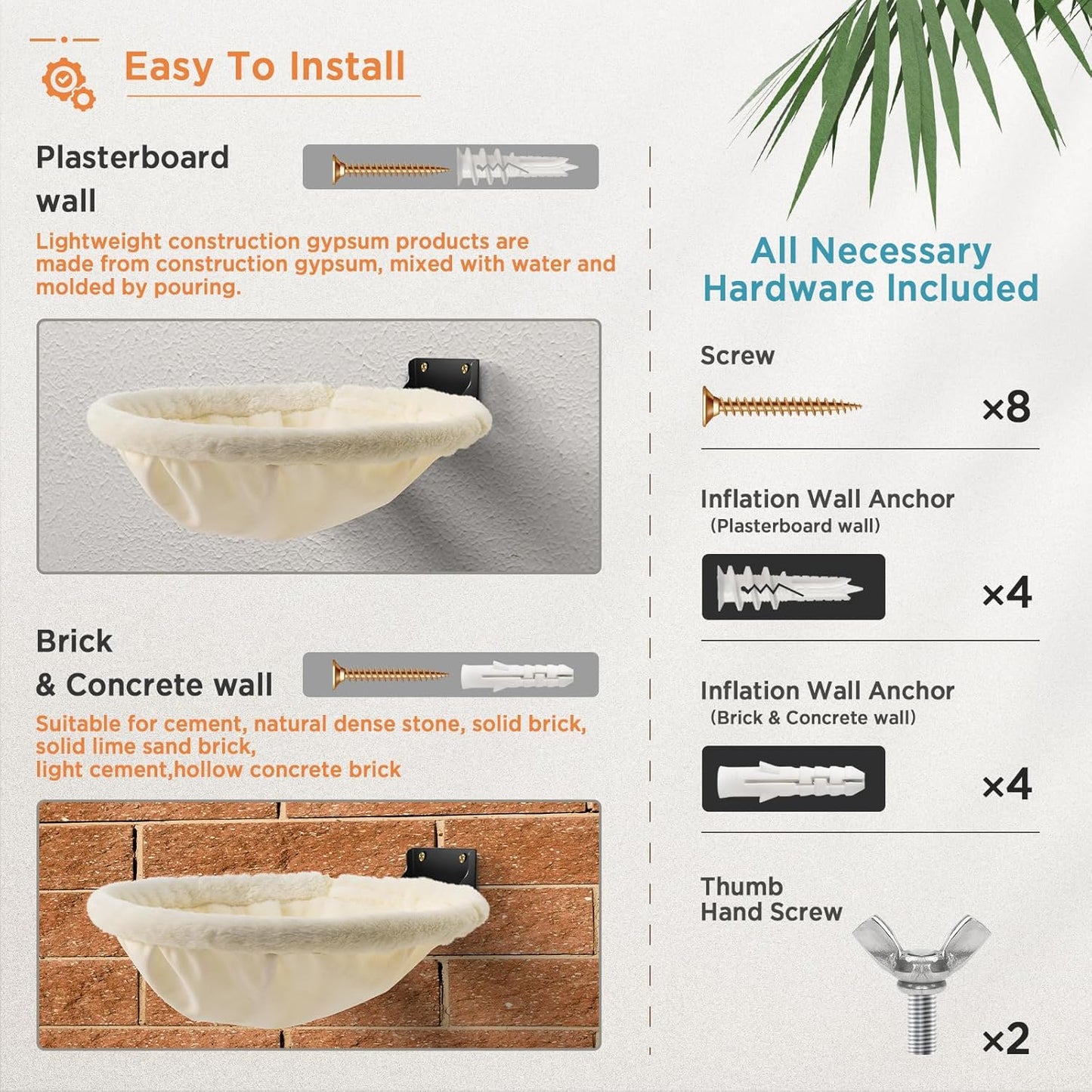 Cat Hammock Wall Mounted, Foldable & Stable Cat Beds- Breathable Cats Wall Shelves for Sleeping, Playing, Climbing, and Lounging - Maximum Hold Up to 30lb(Cream,Faux Rabbit Fur)