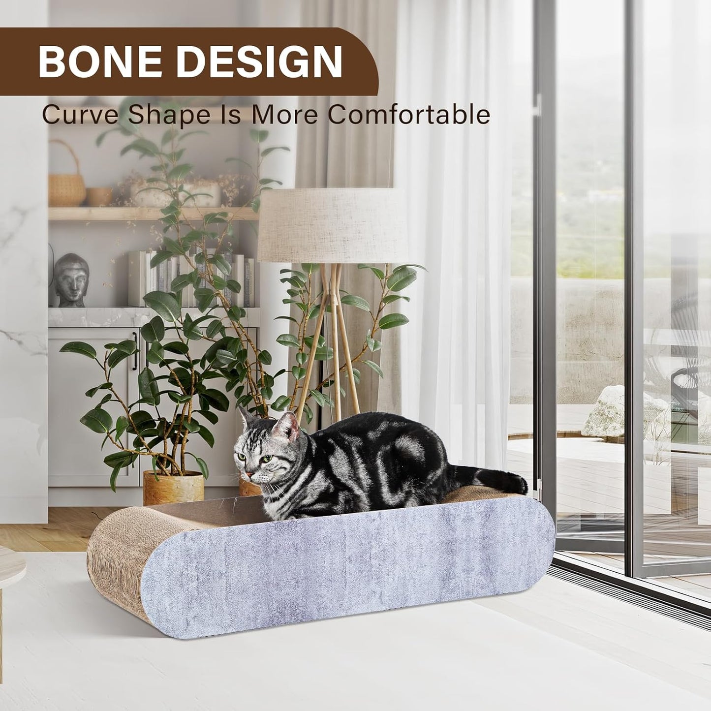 2 in 1 Cat Scratcher Cardboard Lounge Bed, Cat Scratching Post, Durable Board Pads Prevents Furniture Damage,Large (Reversible Grey)