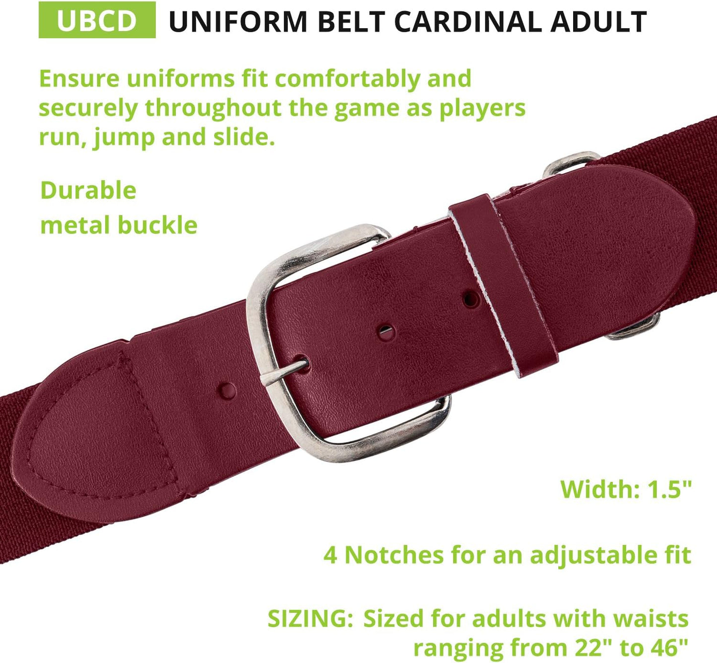 Champion Sports Baseball/Softball Uniform Belt, Comfort Stretch Fit Durable Syntex Tab - Youth & Adult Sizes, Multiple Colors