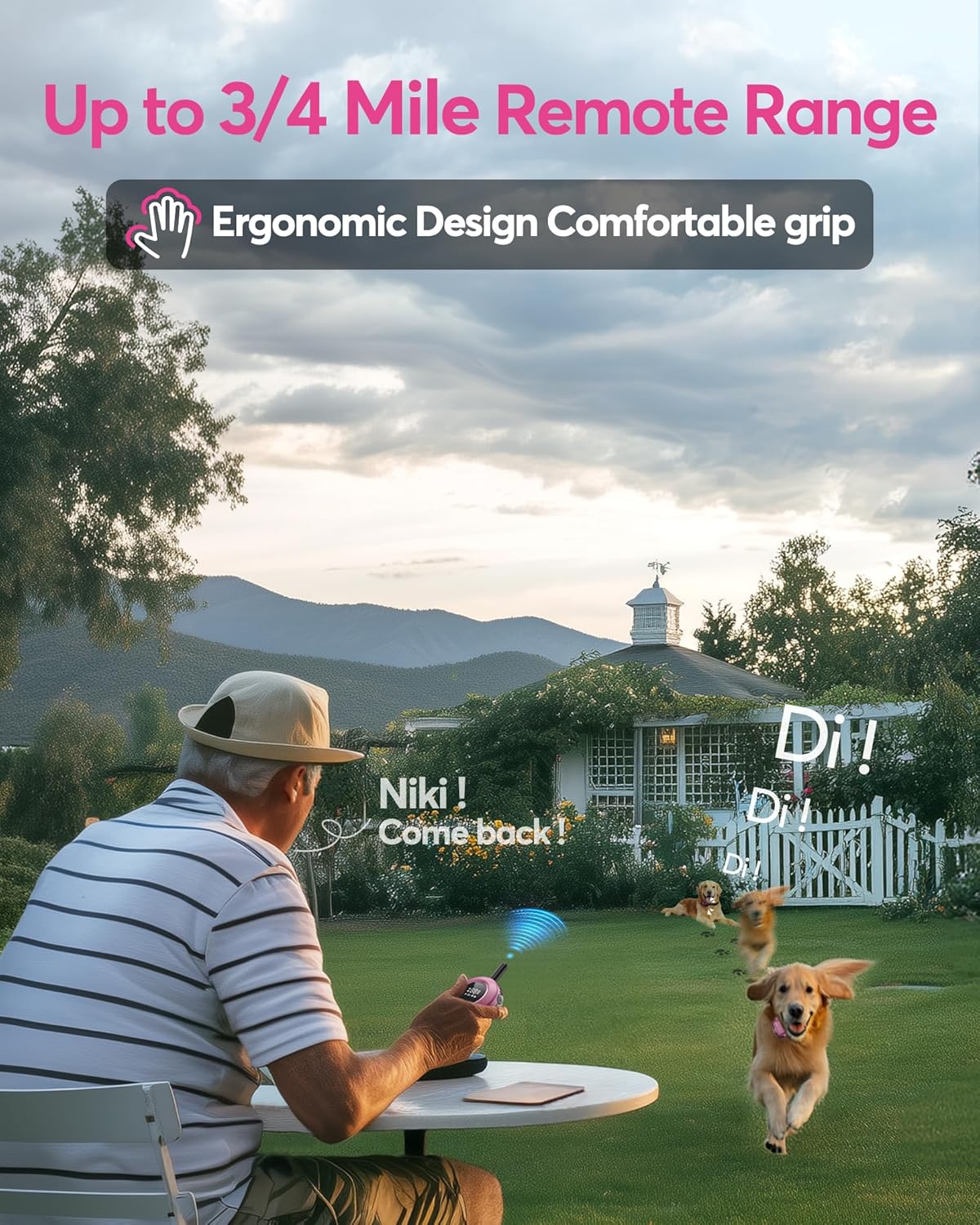 Jugbow Dog Training Collar - 3/4 Mile Remote Dog Shock Collar with 3 Training Modes, Electric Collars with LED Light & Security Lock, IPX8 Waterproof Rechargeable E-Collar for Large Medium Dogs (Pink)