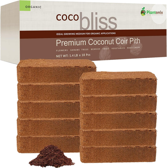 Coco Coir 650gm Bricks (10-Pack) - Organic Coco Coir for Plants - OMRI-Listed Cocopeat Bricks for Garden Soil & Potting Mixes - Coconut Fiber Mixes with Potting Soil for Indoor & Outdoor Plants