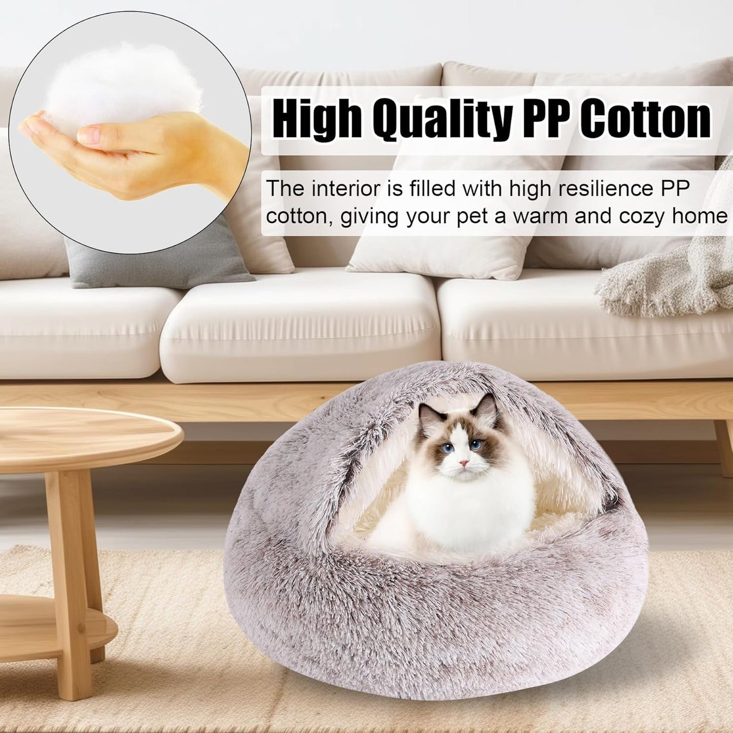 HYQ Small Dog Bed, Cat Beds for Indoor Cats Washable, Cozy Cat Cave Bed, Non-Slip Cat Beds, Calming Dog Bed with Hooded Cover, Dog Bed with Cover for Small Medium Pets (Coffee, 24×24 Inch)