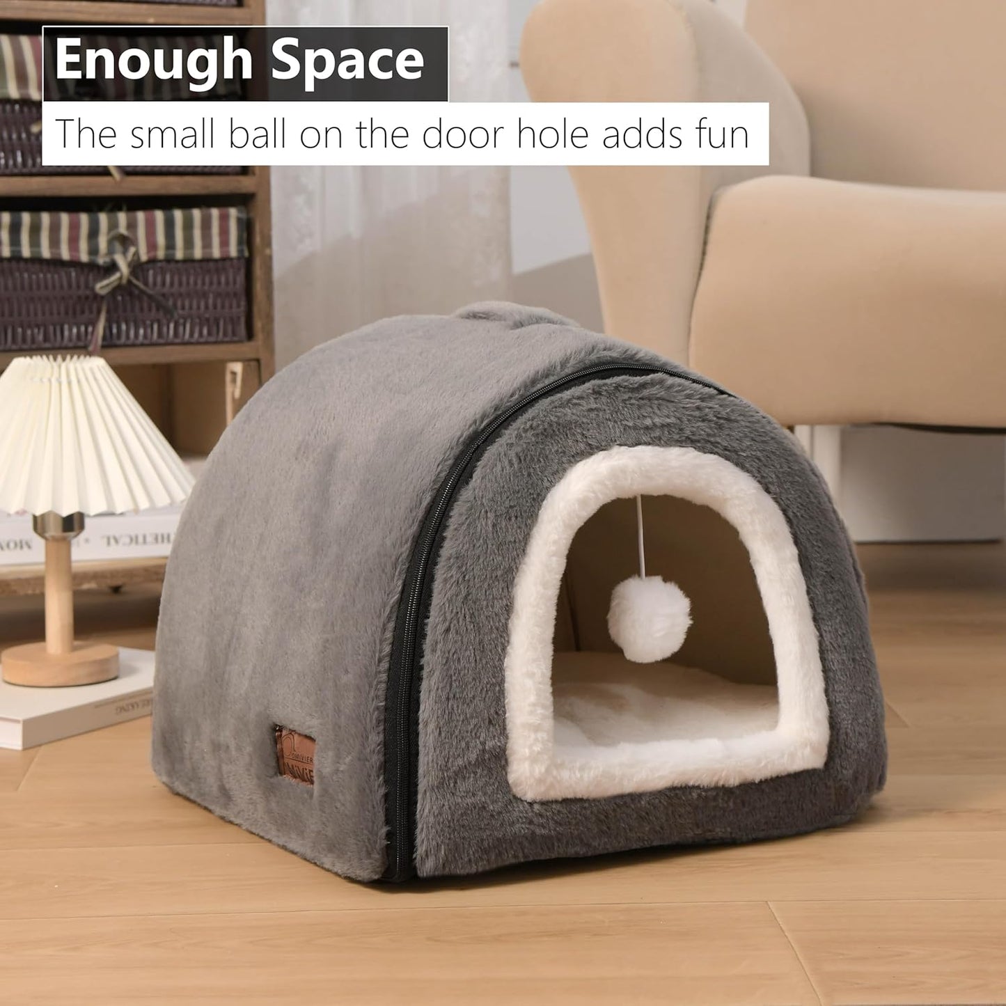 Cat Bed for Indoor Cats,Foldable cat cave,Anti-Slip & Water-Resistant Bottom,cat Houses for Indoor Cats or Small Dogs, Kitten Tent, Rabbit Bed (Dark Grey, L:(17.5"×16.9"×15.9"))