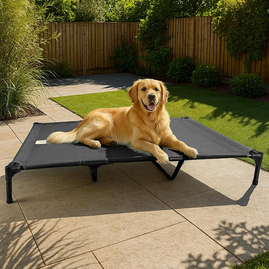 Canvas Elevated Dog Bed, Durable Chew Proof Outdoor Raised Pet Cot for Extra Large Dogs, Waterproof, Breathable, Portable, Washable, Easy Assembly, Sturdy Frame for Camping & Travel, Dark Grey