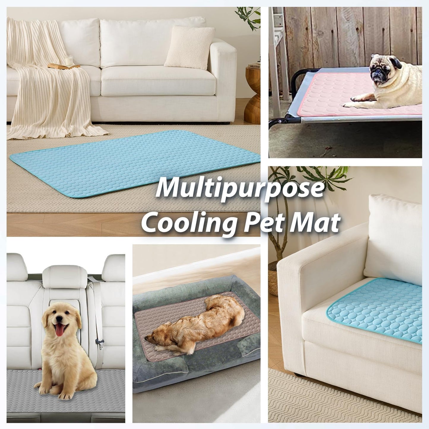 MICROCOSMOS Summer Cooling Mat & Sleeping Pad- Water Absorption Top, Materials Safe, Easy Carry, EZ Clean. Keep Cooling for Pets, Kids and Adults.(Blue, 48" x48")