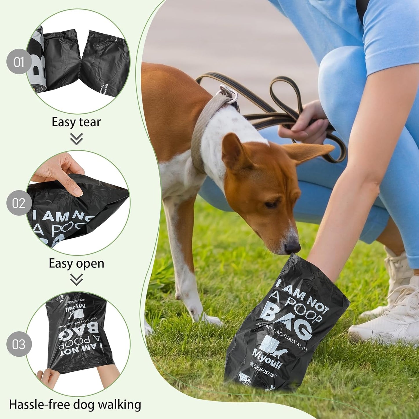 Certified Compostable Poop Bags for Dogs, 240 Poop Bags (16 Rolls),Landfill Friendly, Leak Proof Unscented Easy Open Poop Waste Bag(Black)