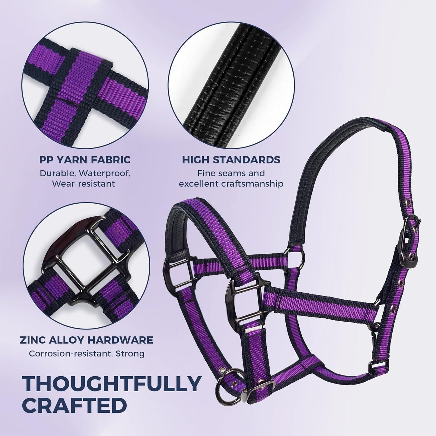 JWODVNTH Adjustable Horse Halter with PP Webbing, Durable Horse Halters with Zinc Alloy Hardware, Horses Training Equipment to Prevent Friction for Training, Competitions & Daily
