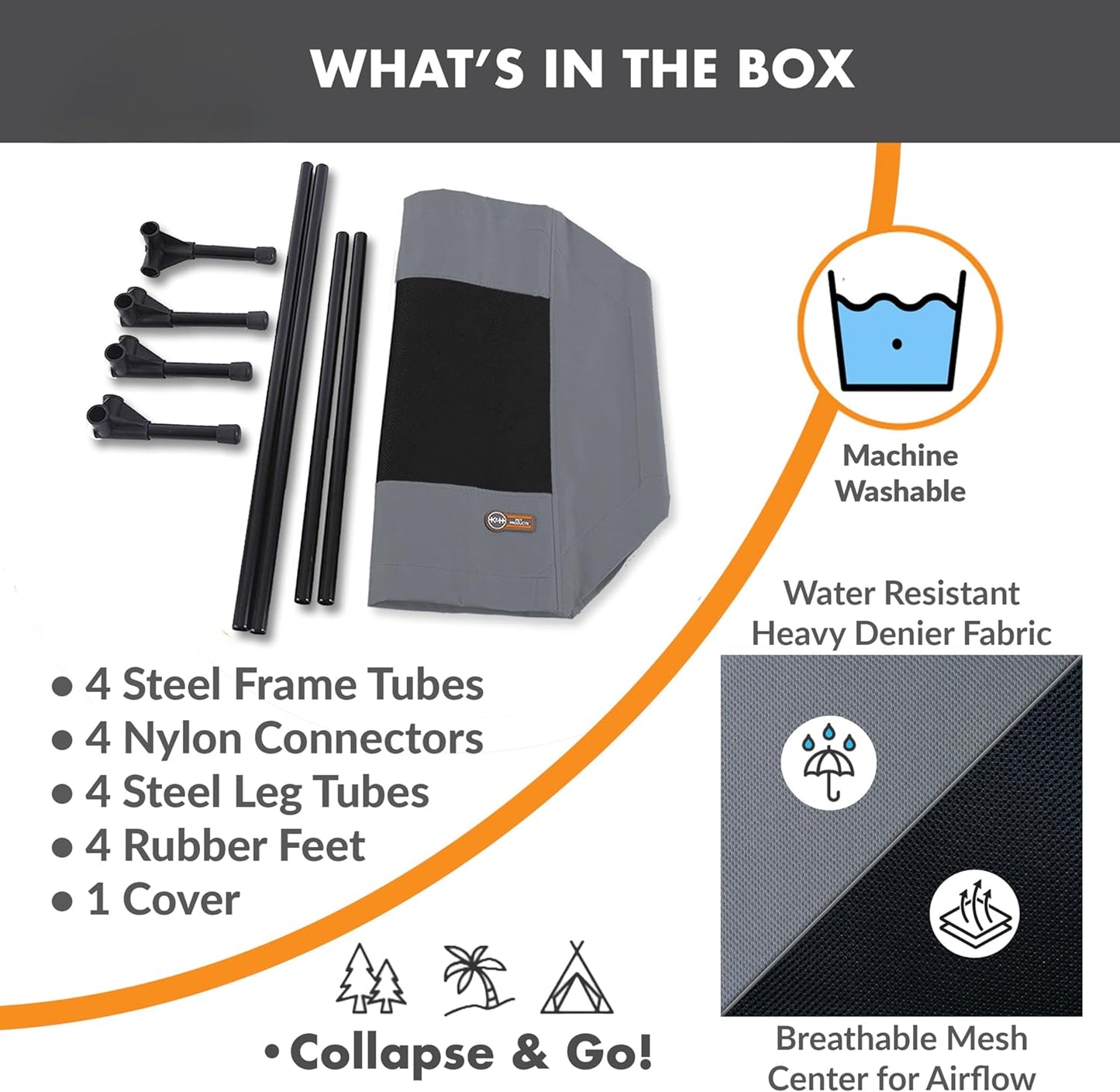 K&H Pet Products Outdoor Elevated Dog Cot, Breathable Cooling Elevated Cot Hammock Pet Bed for Medium Dogs, Washable Mesh Cover, Raised Metal Frame, Collapsible, Portable - Medium 32 X 25in Gray