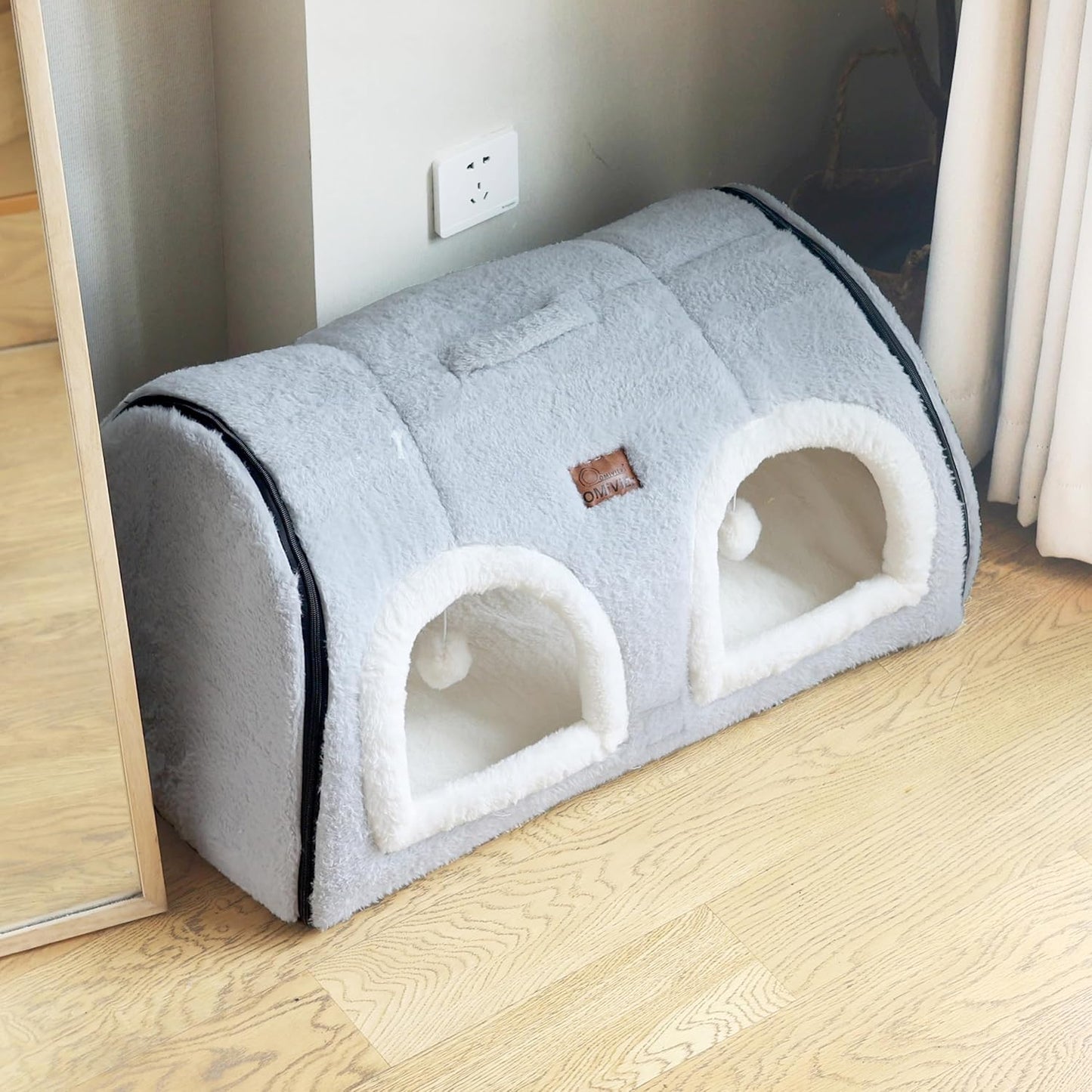 Cat Bed for Indoor Cats,Foldable cat cave,Anti-Slip & Water-Resistant Bottom,cat Houses for Indoor Cats or Small Dogs, Kitten Tent, Rabbit Double Hole Bed:(27.5"×15.3"×15.3"