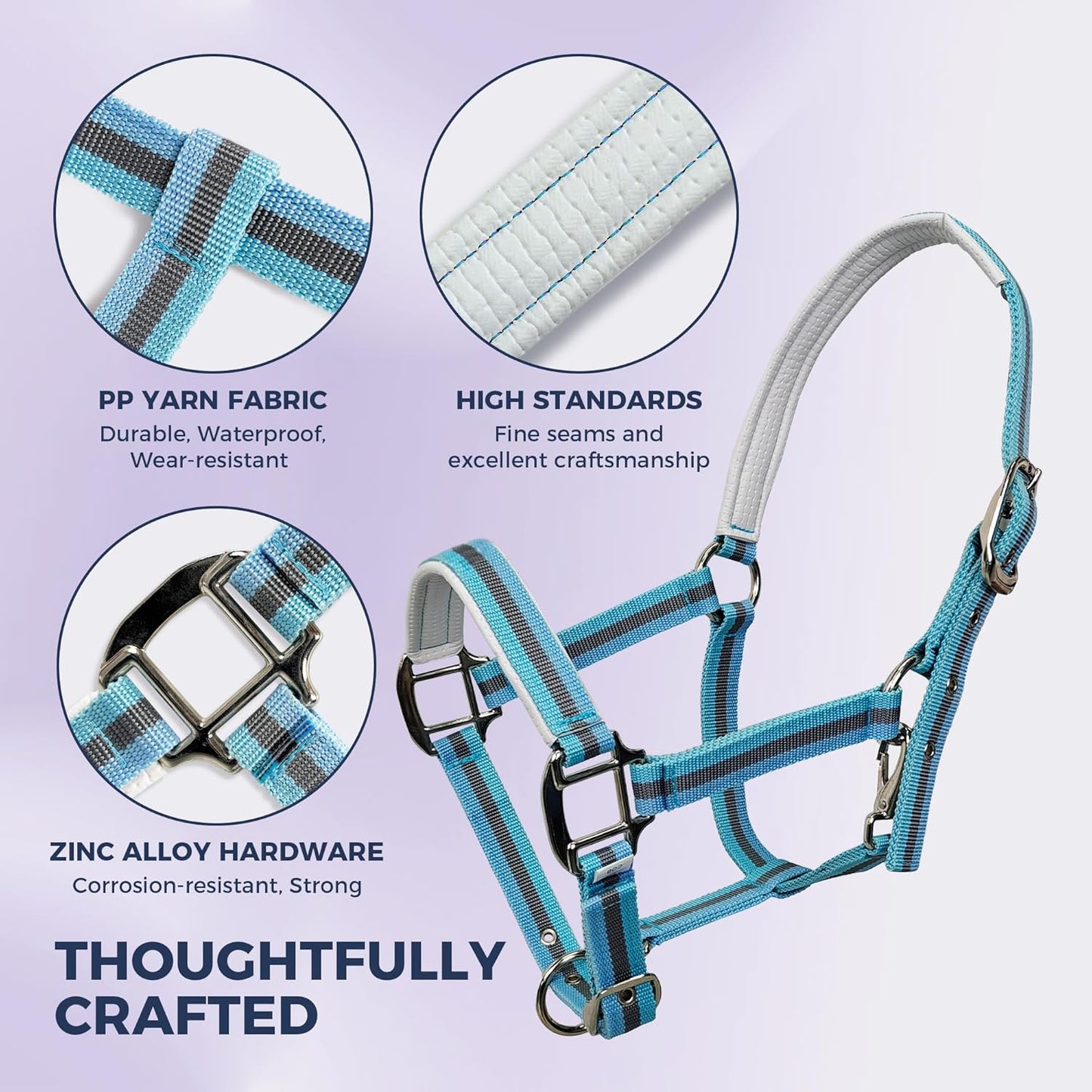 JWODVNTH Adjustable Horse Halter with PP Webbing, Durable Horse Halters with Zinc Alloy Hardware, Horses Training Equipment to Prevent Friction for Training, Competitions & Daily