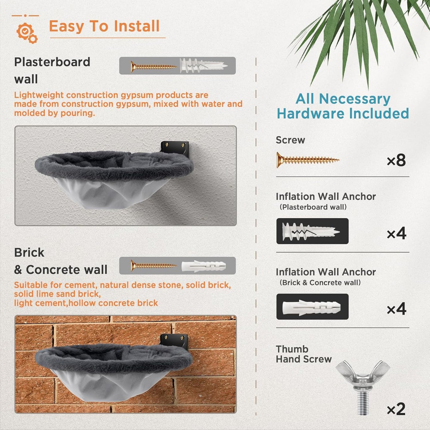 Cat Hammock Wall Mounted, Foldable & Stable Cat Beds- Breathable Cats Wall Shelves for Sleeping, Playing, Climbing, and Lounging - Maximum Hold Up to 30lb(Gray,Faux Rabbit Fur)