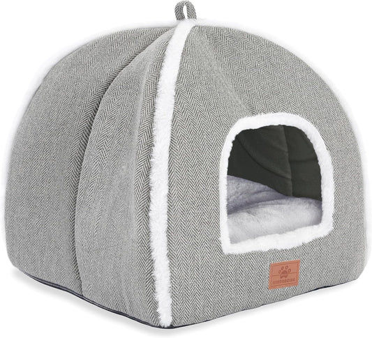Cat Bed for Indoor Cats - Cat Cave Bed Cat House Cat Tent with Removable Washable Cushioned Pillow, Soft and Self Warming Kitten beds,Cat Beds & Furniture (Large Grey)