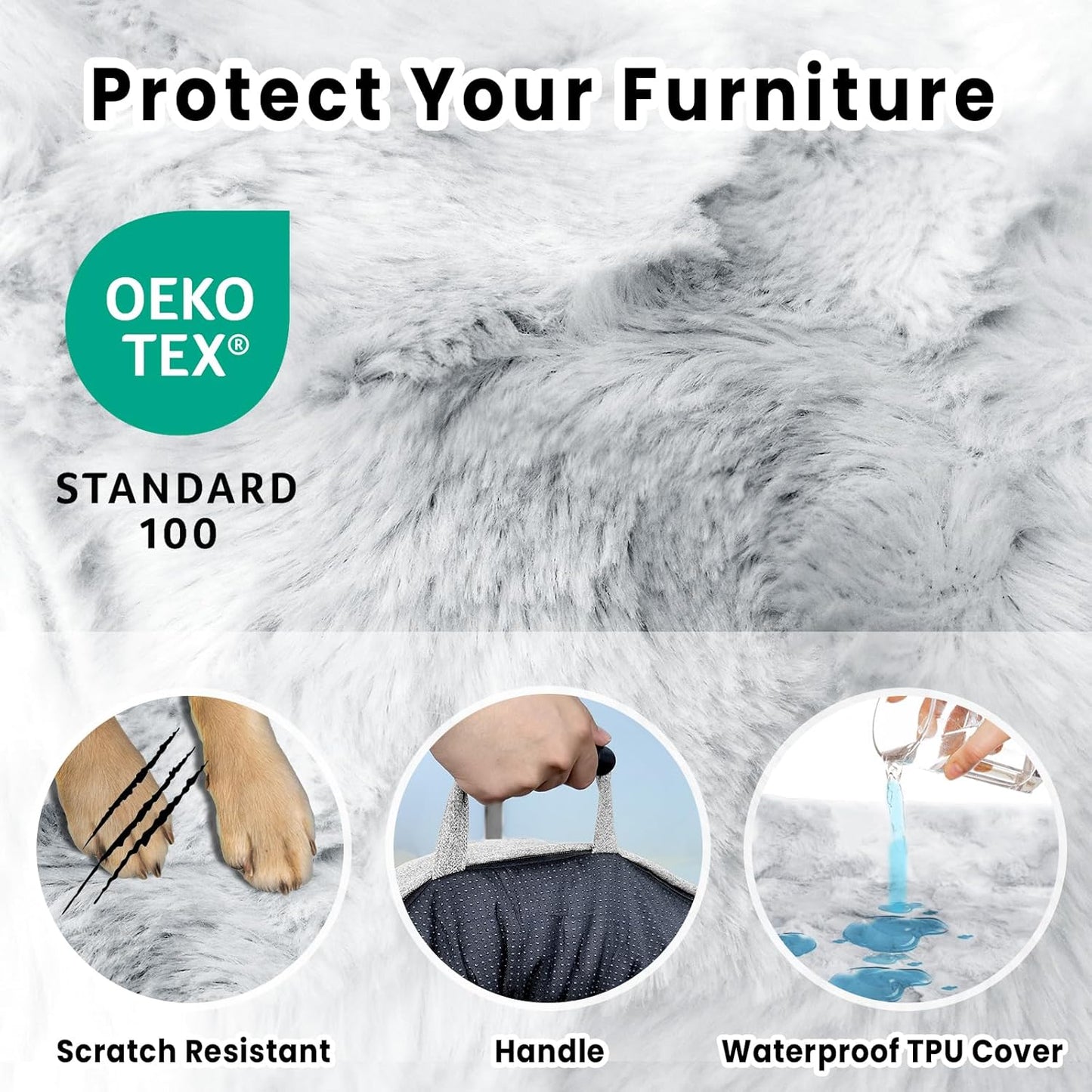 Calming Dog Couch Bed for Large Dogs, 41 x 37 inch Waterproof Removable Pet Mat Couch Cover for Furniture Protector, Non-Slip Fluffy Pelsbarn Dog Bed for Couch, Sofa, Outdoor - Tie-Dye Grey