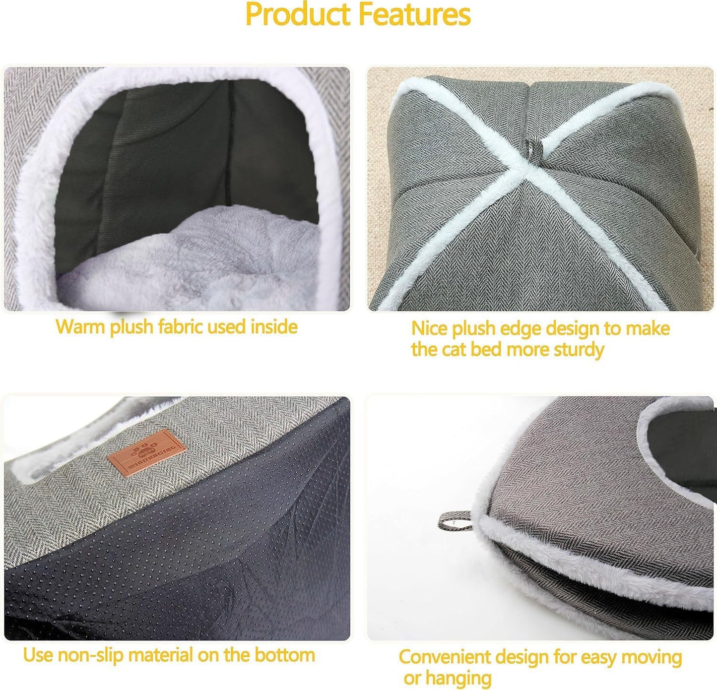 Cat Bed for Indoor Cats - Cat Cave Bed Cat House Cat Tent with Removable Washable Cushioned Pillow, Soft and Self Warming Kitten beds,Cat Beds & Furniture (Large Grey)