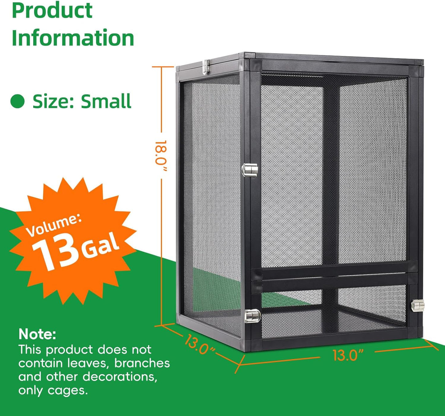 13 Gal Detachable and Foldable Reptile Butterfly Cage Terrarium, 360° Observation, Airflow, Interaction in Gecko Tank for Crested Geckos, Leopard Geckos, Chameleons, Bearded Dragons