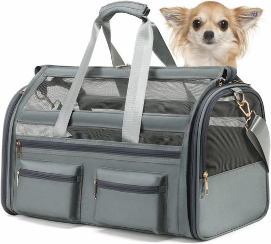 Cat Carrier Bag,Soft Sided Ventilated Pet Carrier for Small Dog Airline Approved Travel Puppy Carrier with Breathable Mesh, Foldable Portable for Outdoor Car