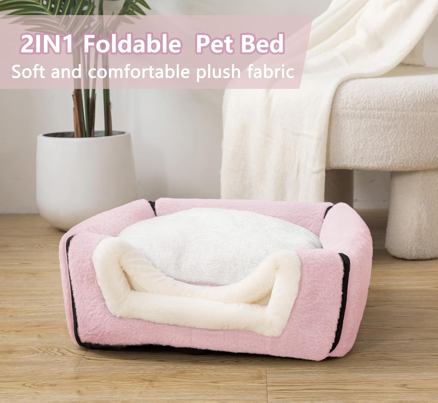 Cat Bed for Indoor Cats,Foldable cat cave,Anti-Slip & Water-Resistant Bottom,cat Houses for Indoor Cats or Small Dogs, Kitten Tent, Rabbit Bed,2 in 1 pet Bed (Pink)