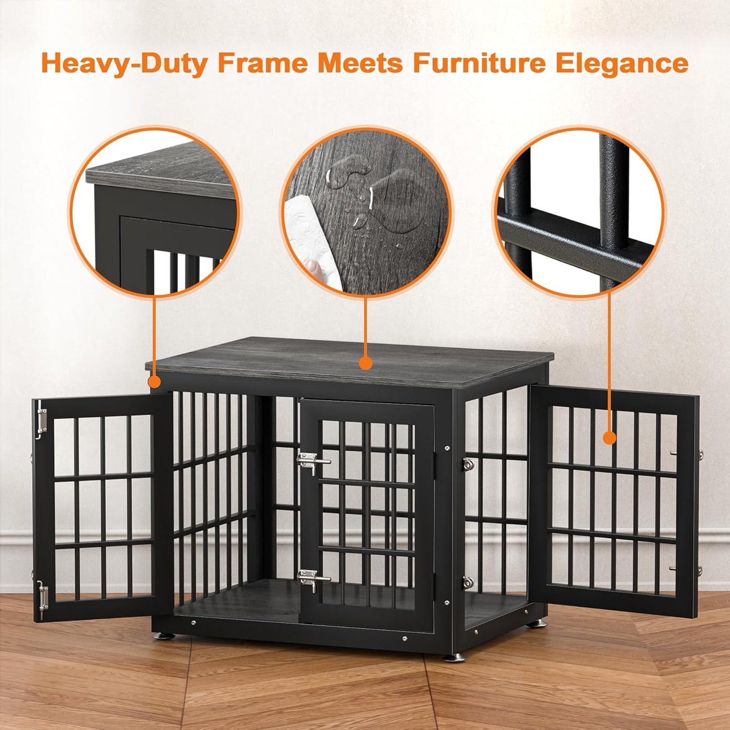 26 Inch Heavy Duty Dog Crate Furniture for Small Dogs, Decorative Pet House End Table, Wooden Cage Kennel Furniture Indoor, Gray