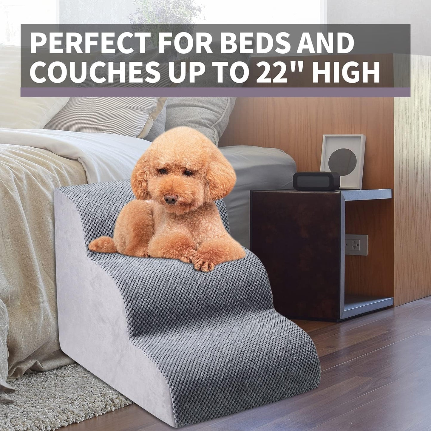 Chic Threads Dog Stairs for Small Dogs, 3-Step Dog Stairs for High Beds and Couch, Pet Steps for Small Dogs and Cats,Non-Slip Stable Indoor Dog Steps