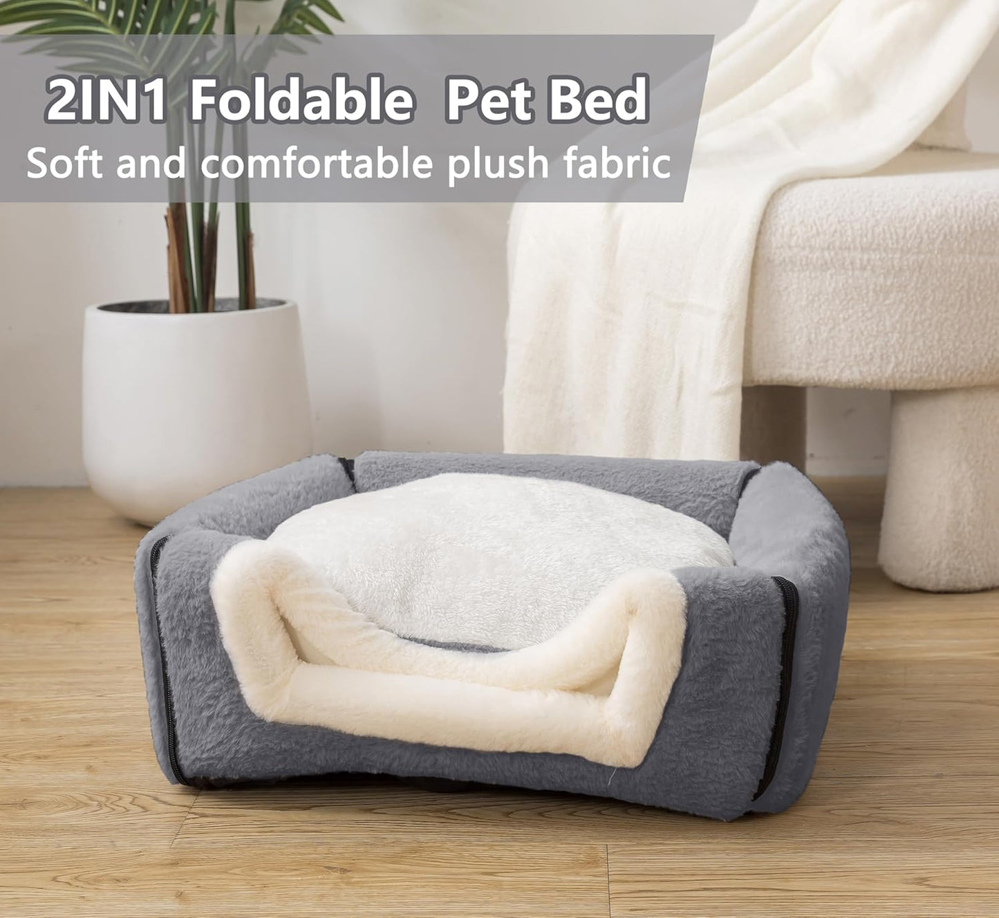 Cat Bed for Indoor Cats,Foldable cat cave,Anti-Slip & Water-Resistant Bottom,cat Houses for Indoor Cats or Small Dogs, Kitten Tent, Rabbit Bed,2 in 1 pet Bed (Dark Grey)