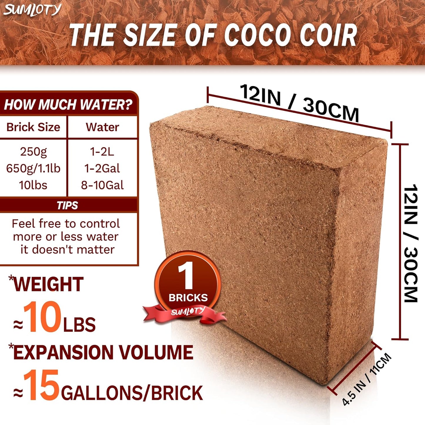 Coco Coir for Plants- 10LB Organic Coconut Coir Brick with Low EC & PH Balanced,Coco Fiber for Herbs& Flowers, Renewable Coco Soil for Planting(18 Gal.)