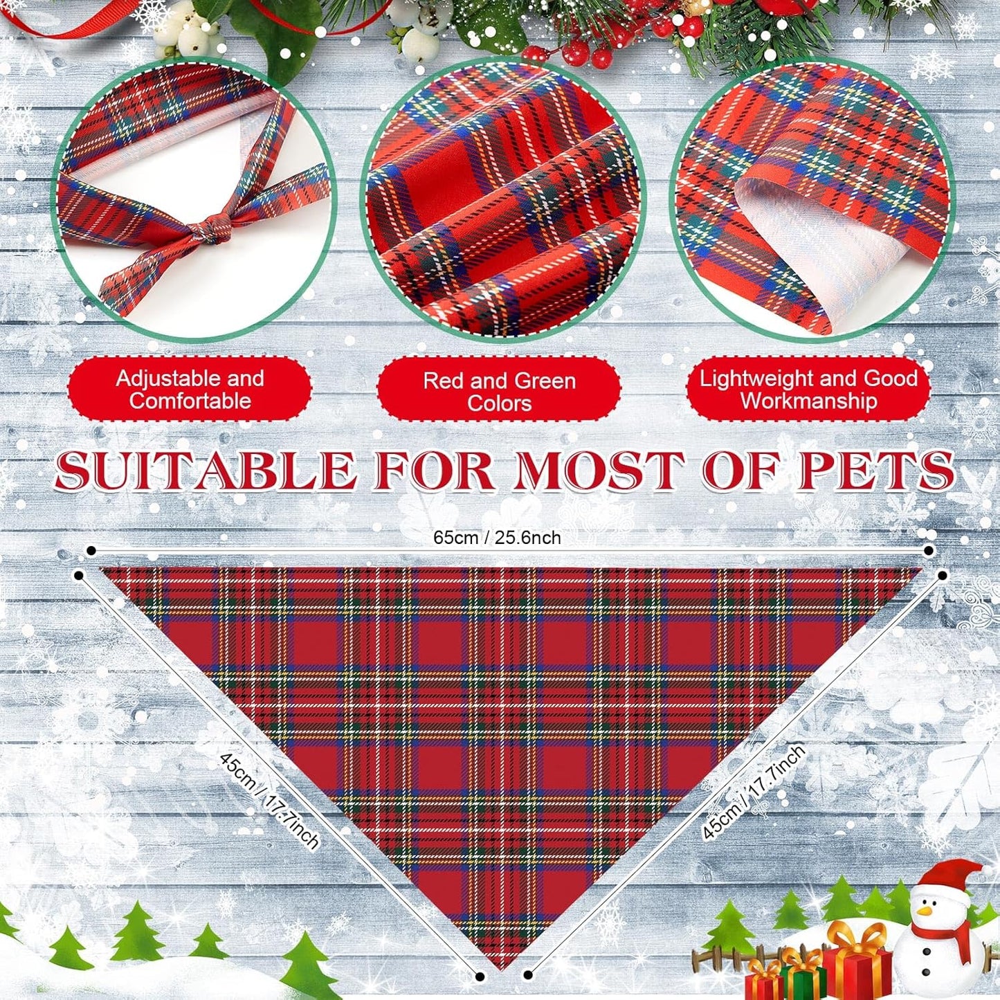 100 Pcs Christmas Dog Bandanas Bulk Xmas Red Plaid Bandanas Soft Triangle Bibs Adjustable Scarf for Small Medium Large Pets
