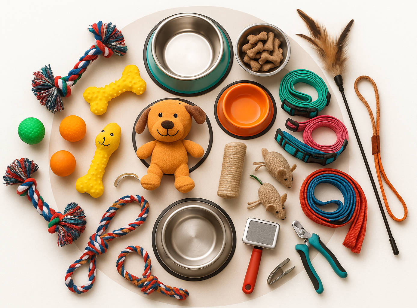 circle photo of pet products and maker it a real photo