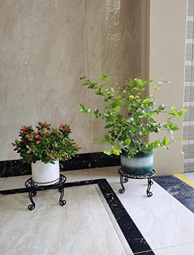 2 Pack Heavy Duty Iron Plant Stand, 11.8'' Diameter, 6'' Tall, Black, Powder Coated, Round, Sturdy & Stable, Indoor/Outdoor, No Assembly Required