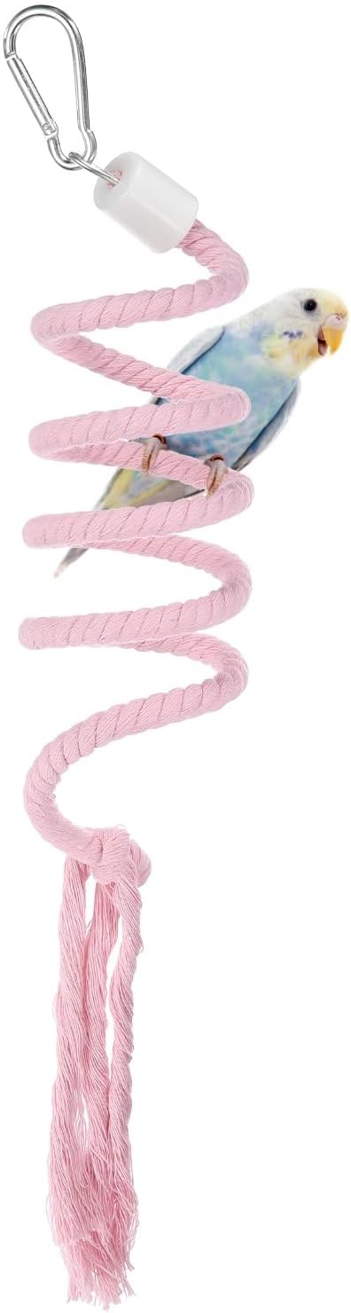 Bird Rope Perch Swing, Spiral Rope Perch Standing Pole Accessory Climbing Swing Paw Grinding 39 Inch, (Pink) Intended for Parrot/Parakeet/Budgies/Cockatiels/Lovebirds