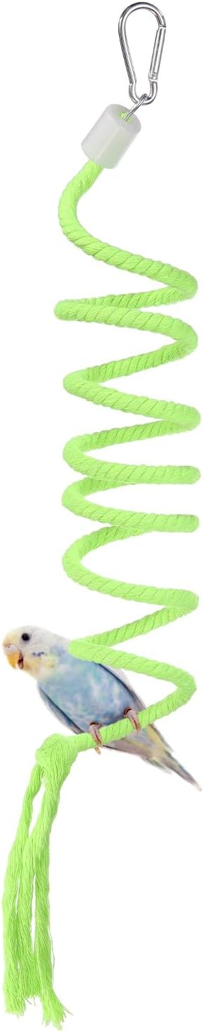 Bird Rope Perch Swing, Spiral Rope Perch Standing Pole Accessory Climbing Swing Paw Grinding 59 Inch, (Green) Intended for Parrot/Parakeet/Budgies/Cockatiels/Lovebirds